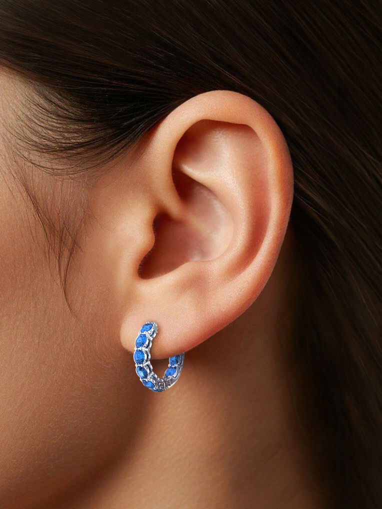 Серьги кольца серебряные 925 дорожки с фианитами