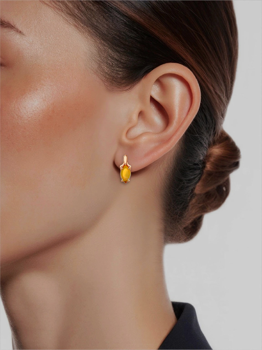 Серьги золотые 585 с янтарем 