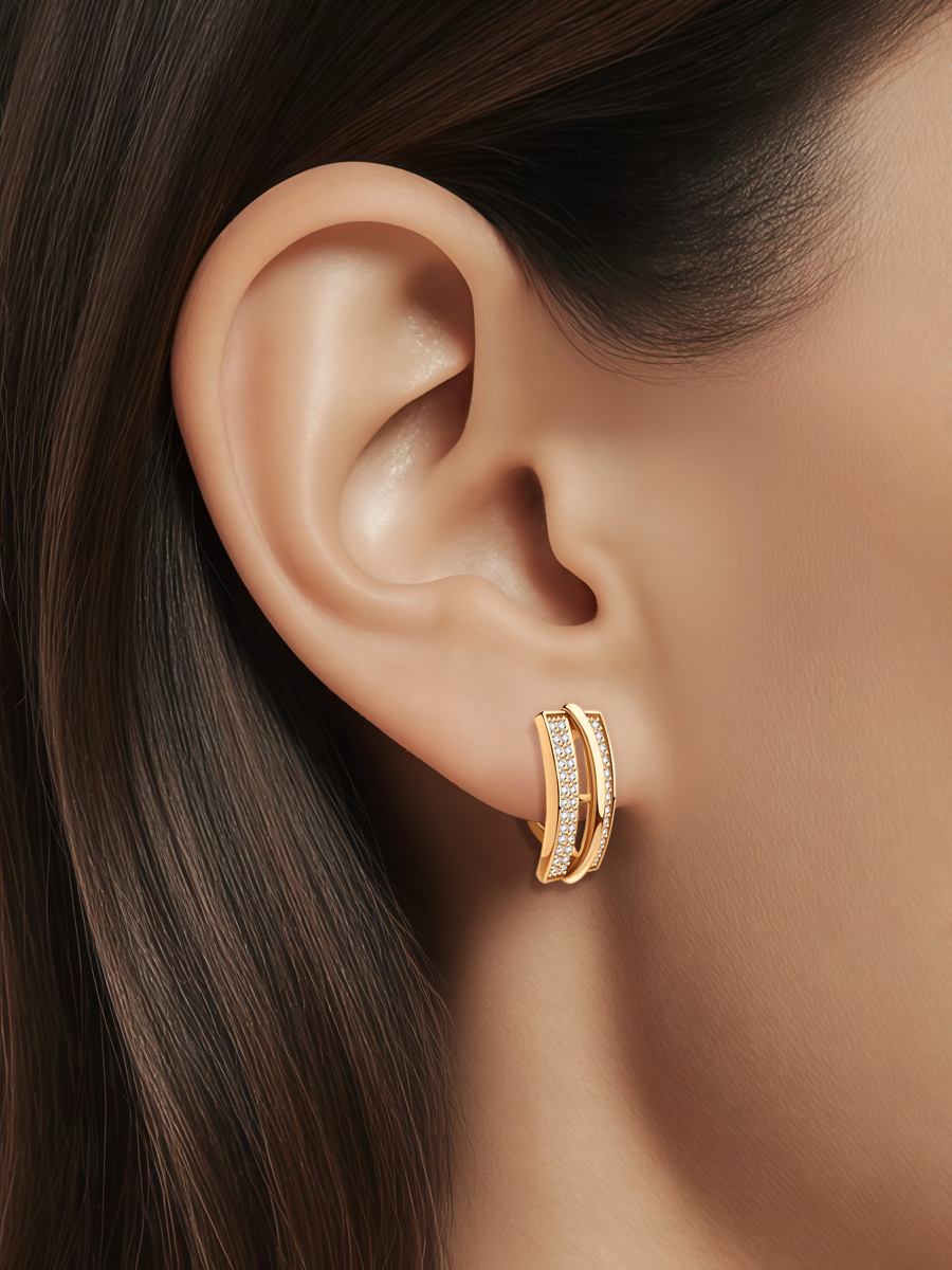 Серьги золотые 585 с фианитами 