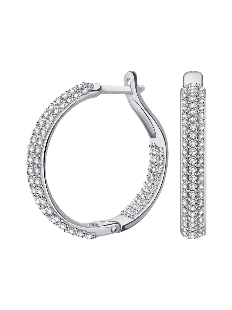 Серьги кольца серебряные 925 с фианитами 