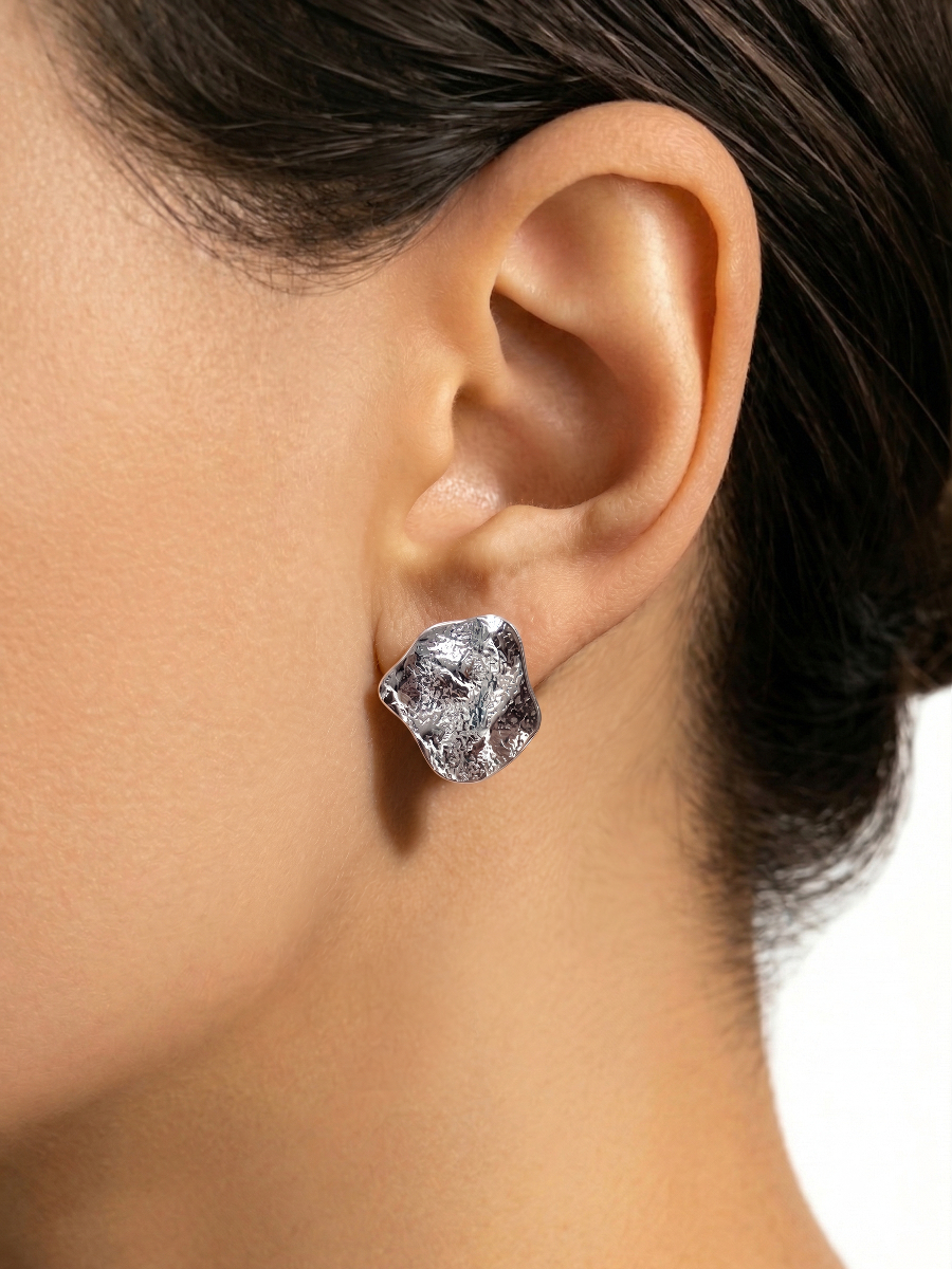 Серьги серебряные 925 мятый металл