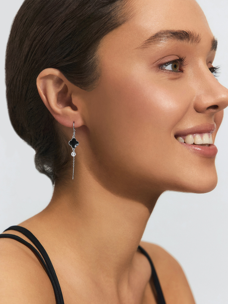 Серьги протяжки серебряные 925 с эмалью и фианитами 