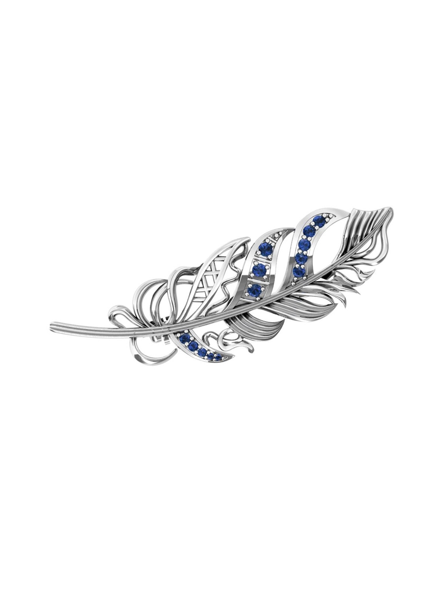 Брошь серебряная 925 перо с фианитами