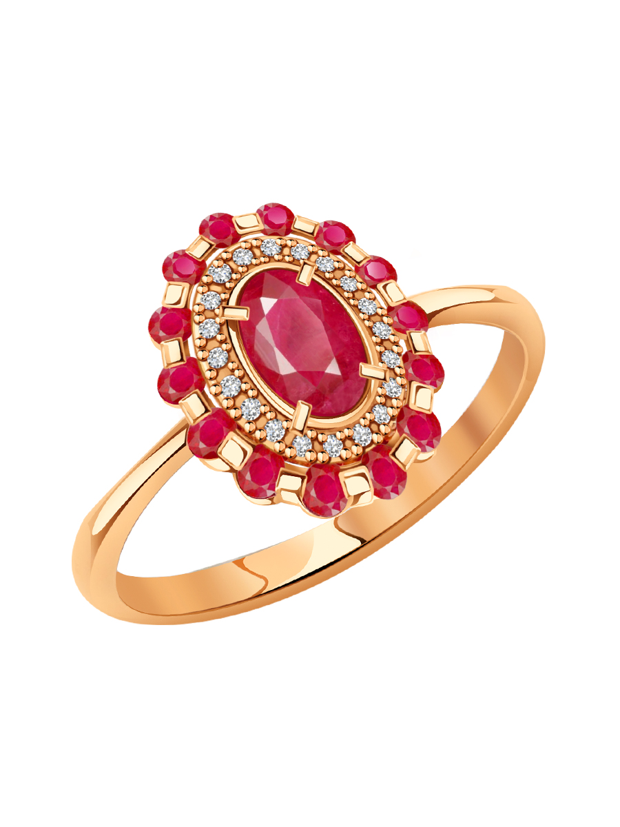 Кольцо золотое 585 с рубинами и бриллиантами 