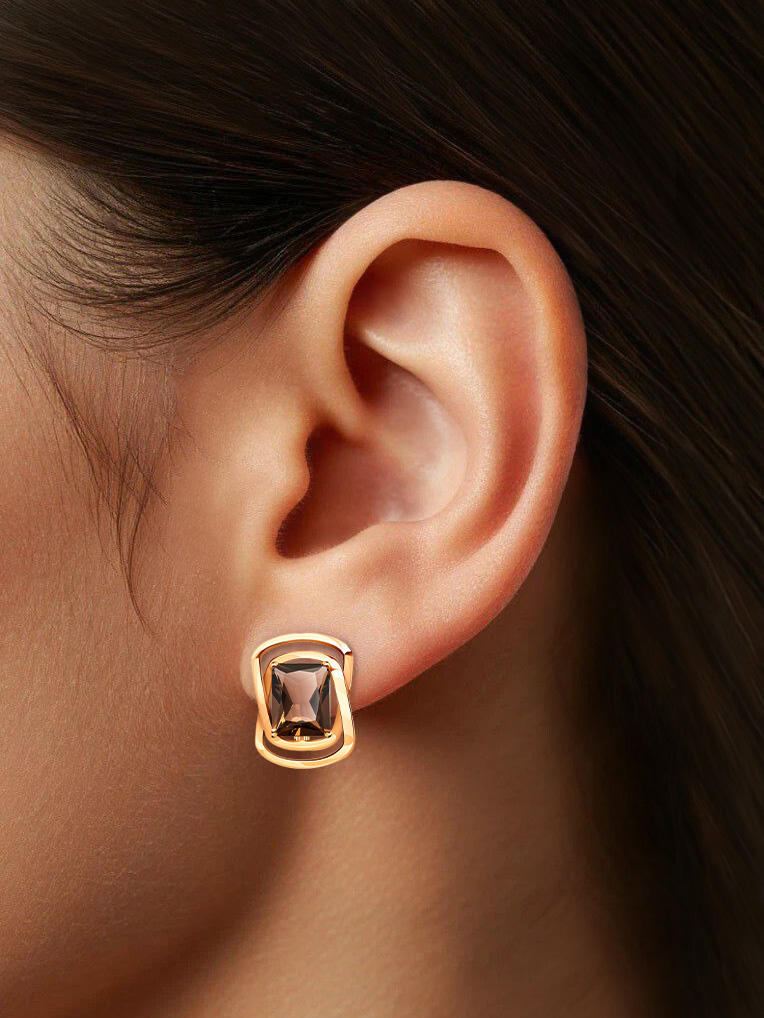 Серьги крупные золотые 585 с раухтопазами