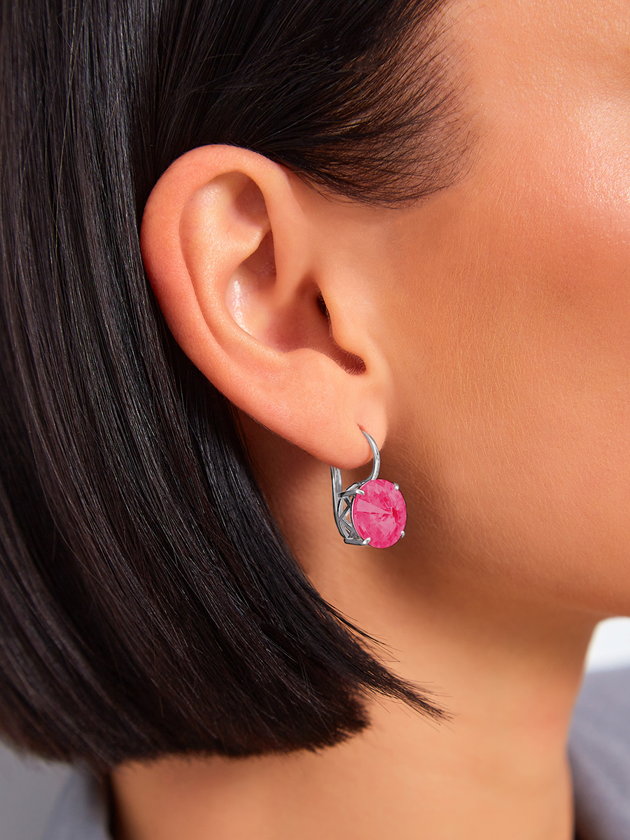 Серьги серебряные 925 с розовым горным хрусталём