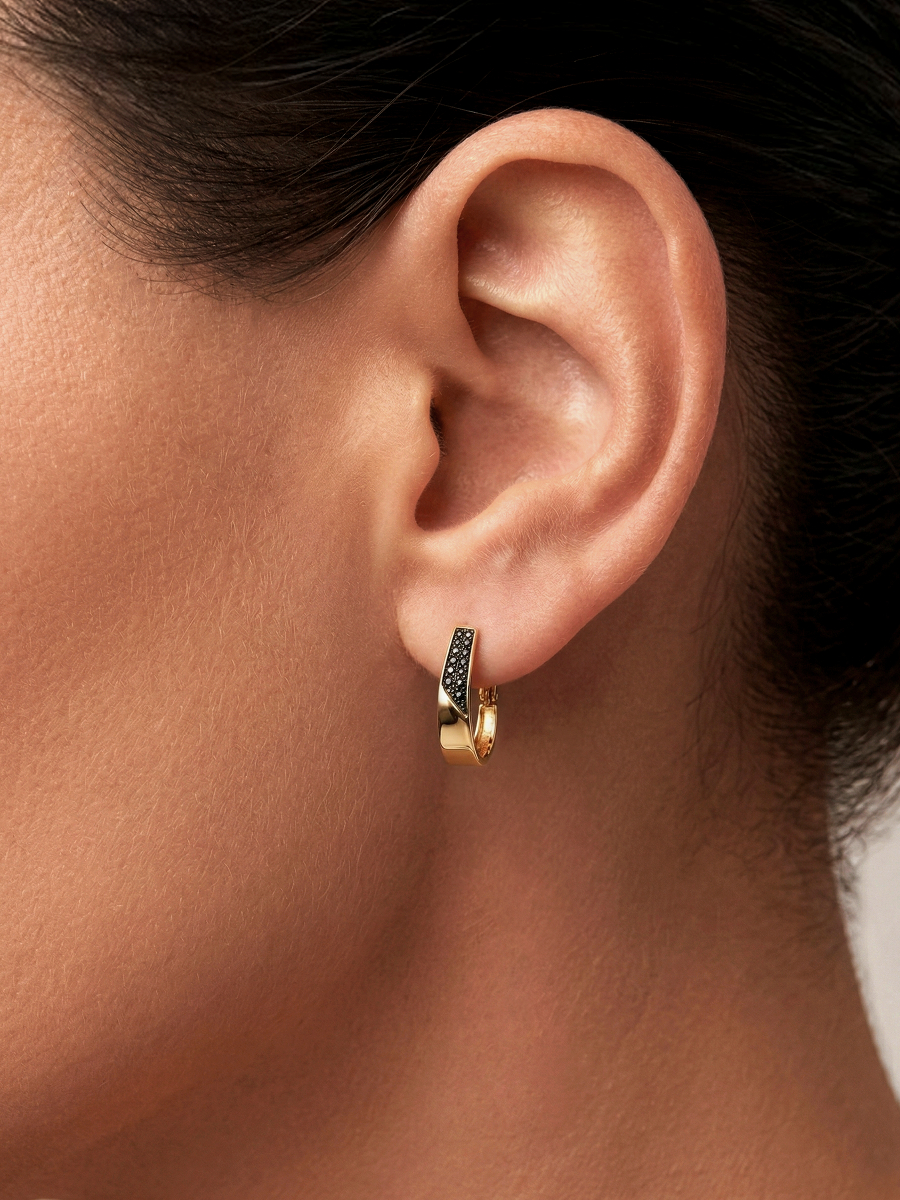 Серьги золотые 585 с черными фианитами 