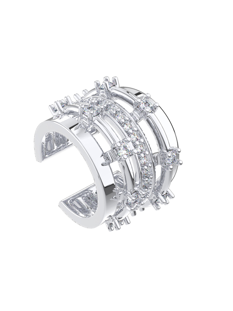 Серьга кафф серебряная 925 с фианитами