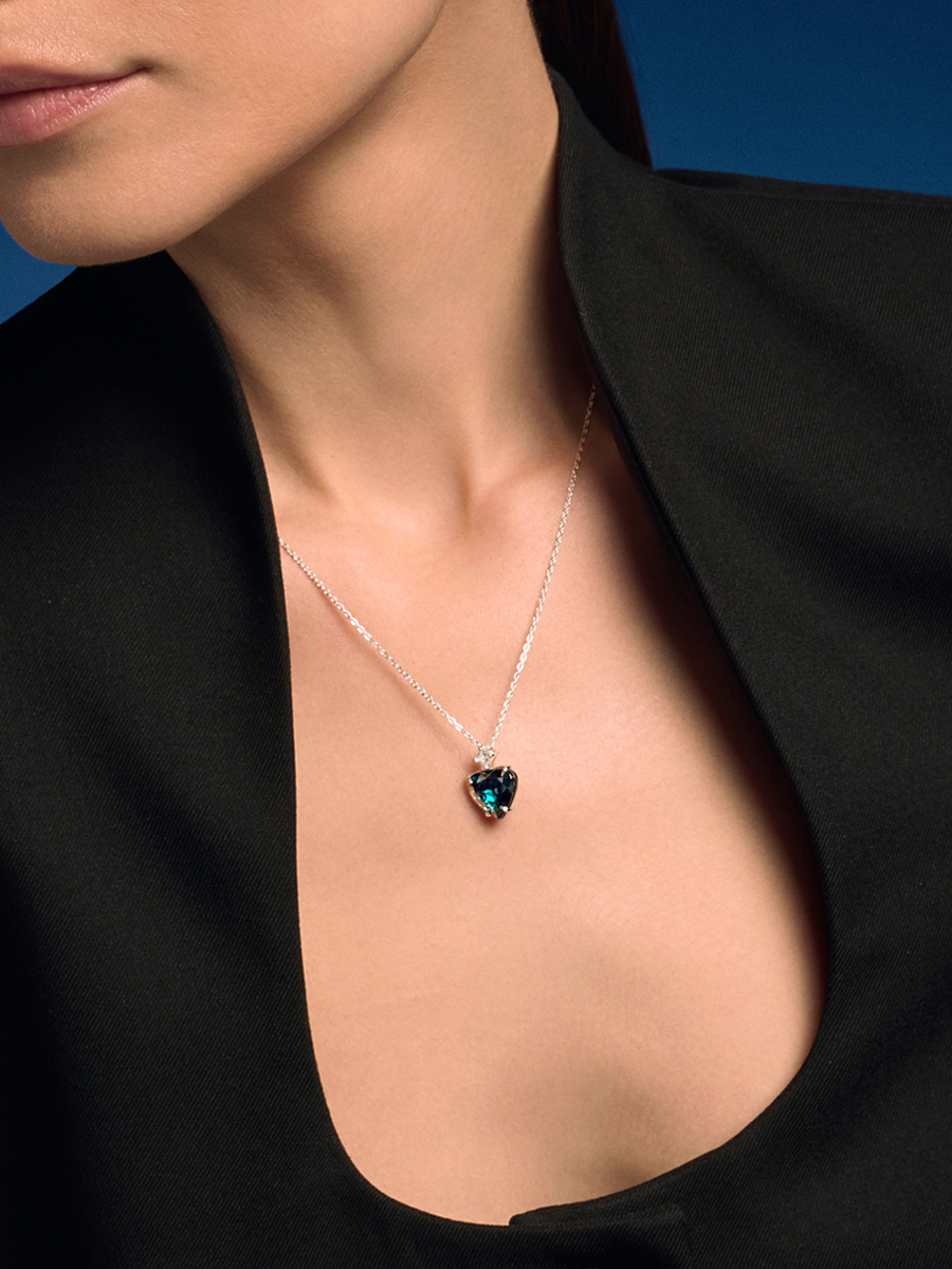 Колье из белого золота 585 с турмалином муассанитом и бриллиантами 