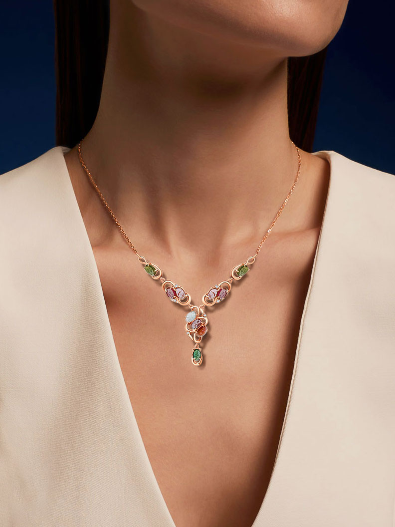 Колье золотое 585 с турмалинами и бриллиантами 