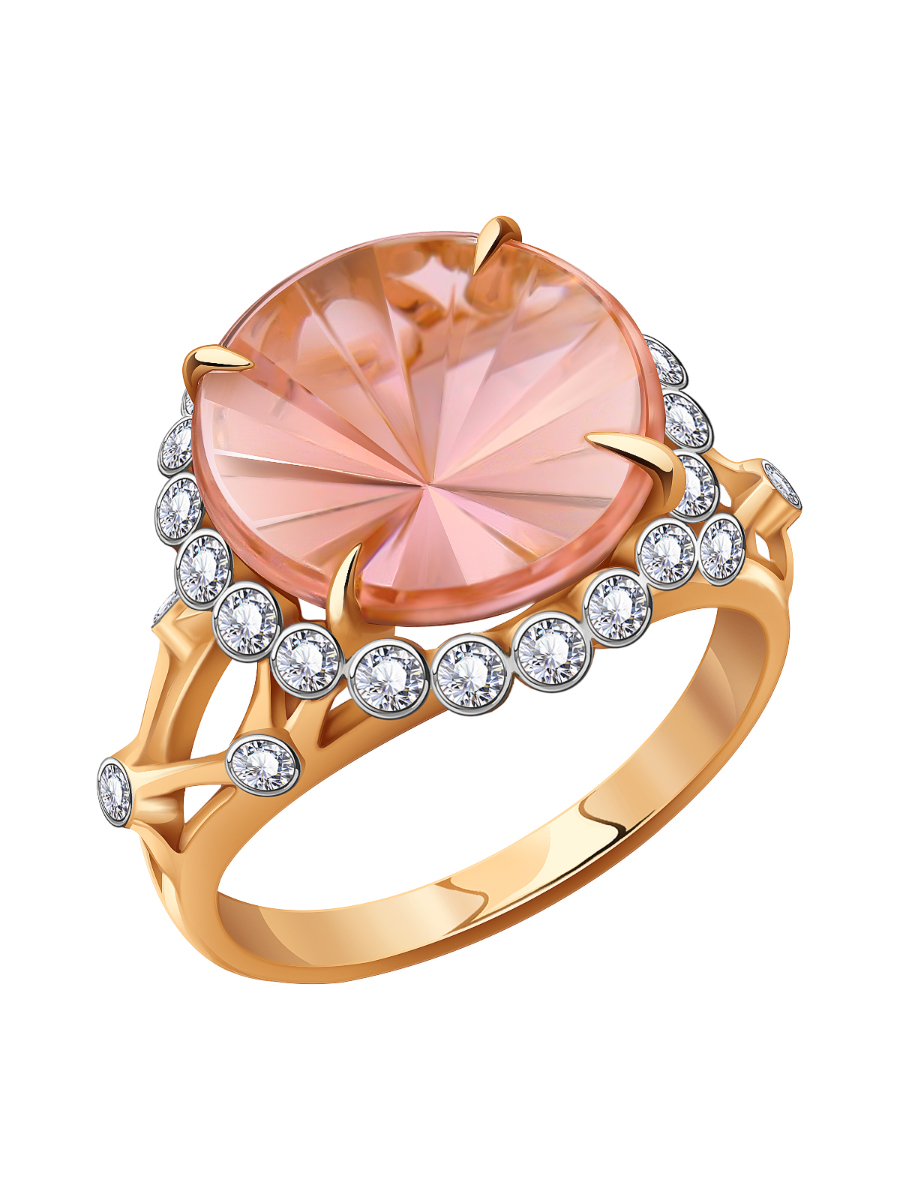 Кольцо золотое 585 с морганитом и фианитами 