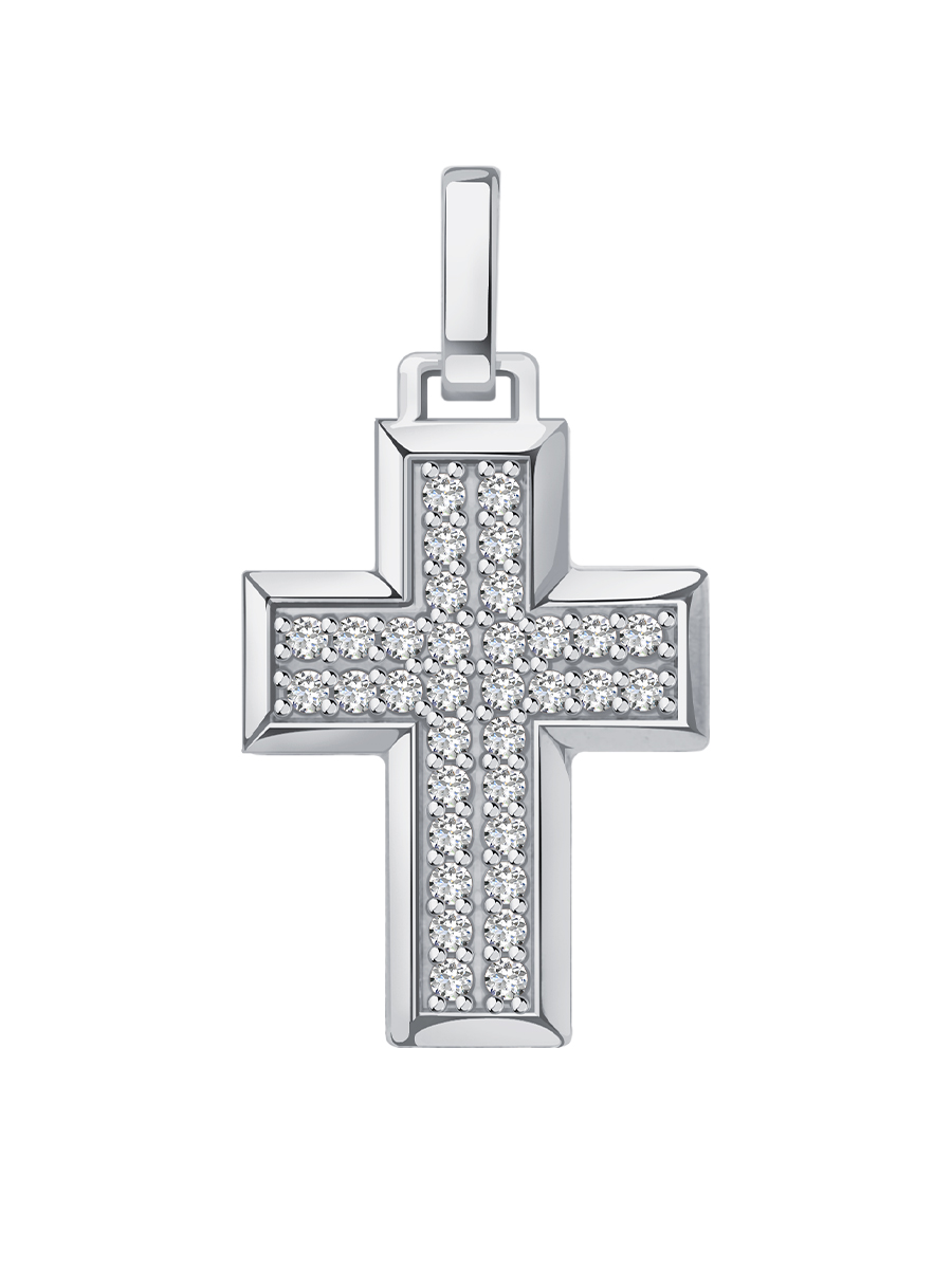 Подвеска крестик серебряный 925 с фианитами 
