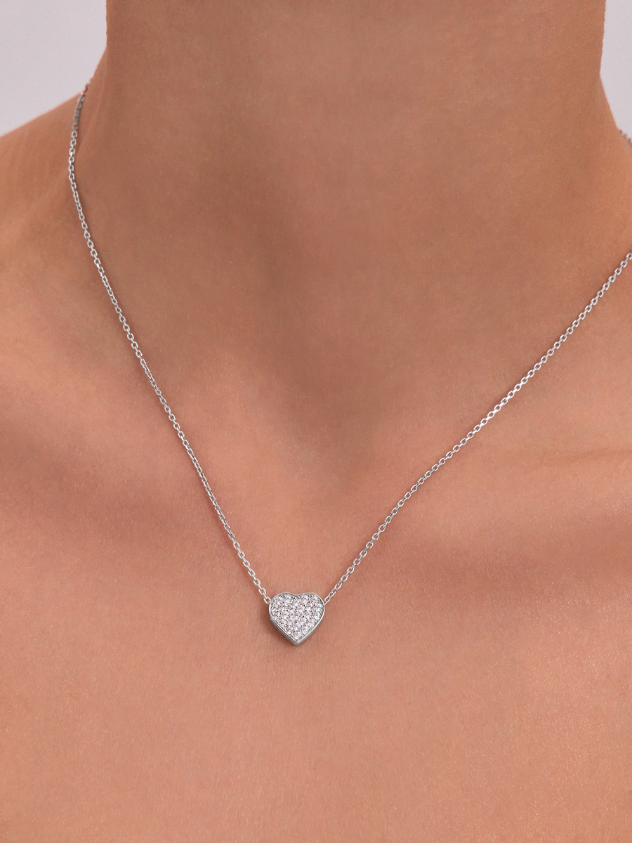 Колье сердце серебряное 925 с фианитами
