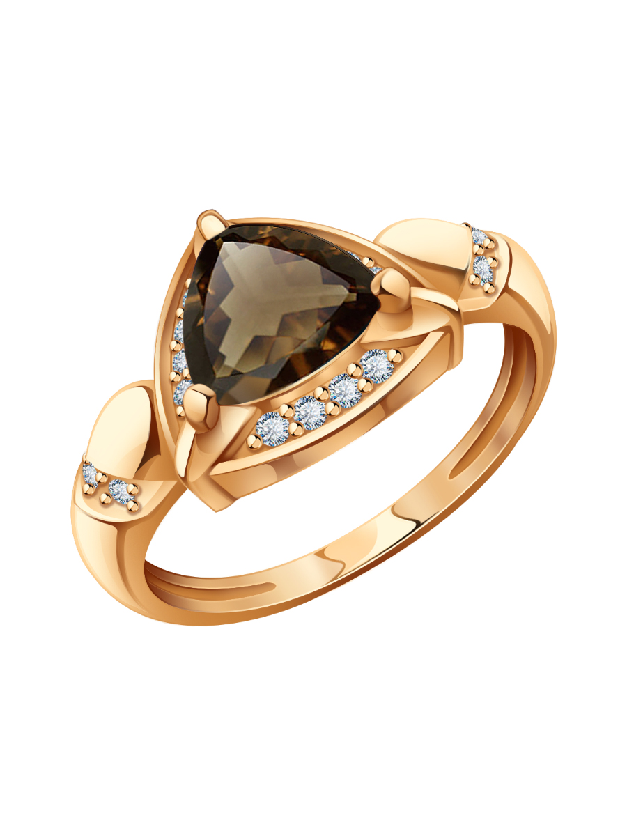 Кольцо золотое 585 с раухтопазом и фианитами