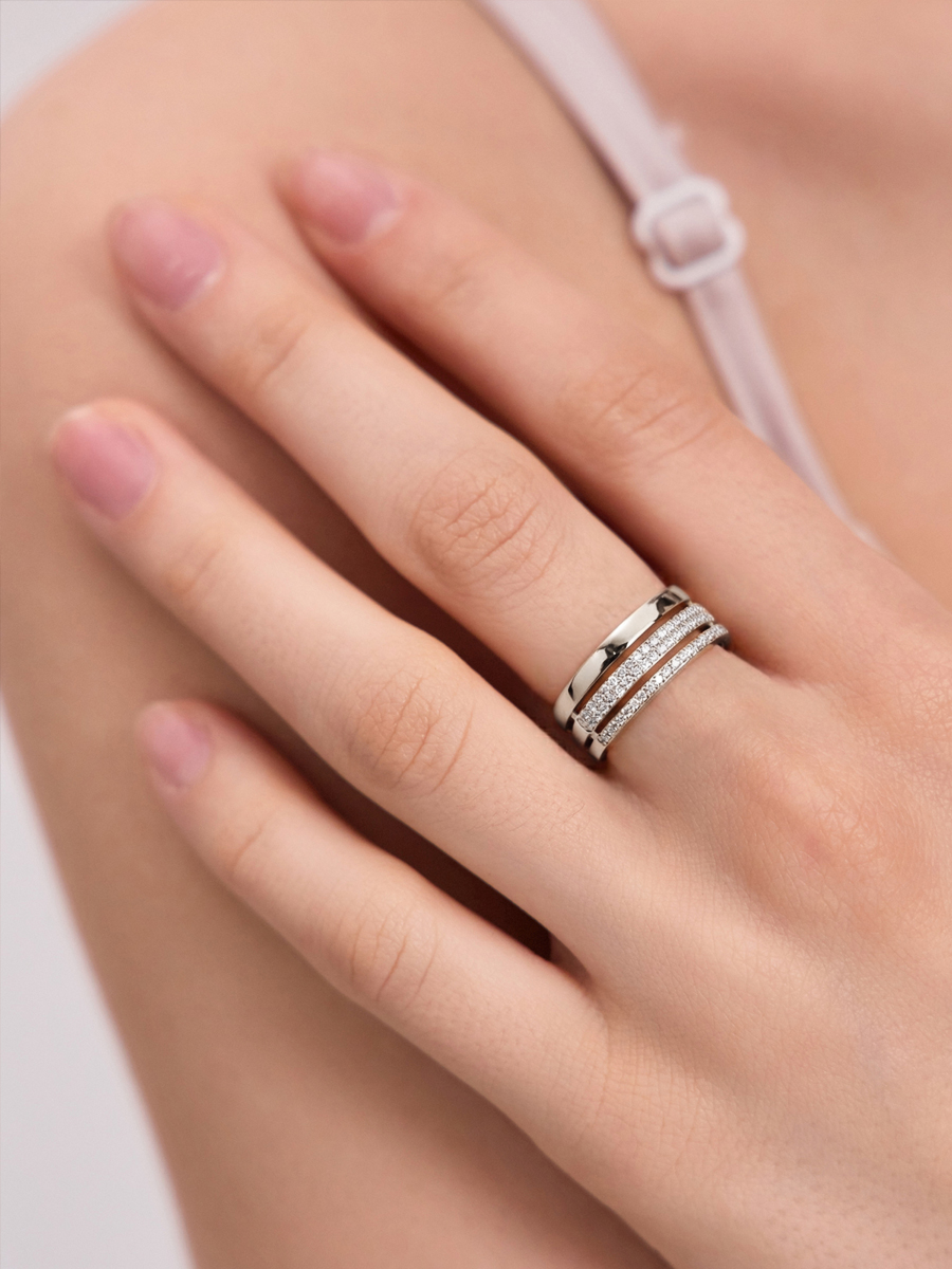 Кольцо дорожка из белого золота 585 с бриллиантами