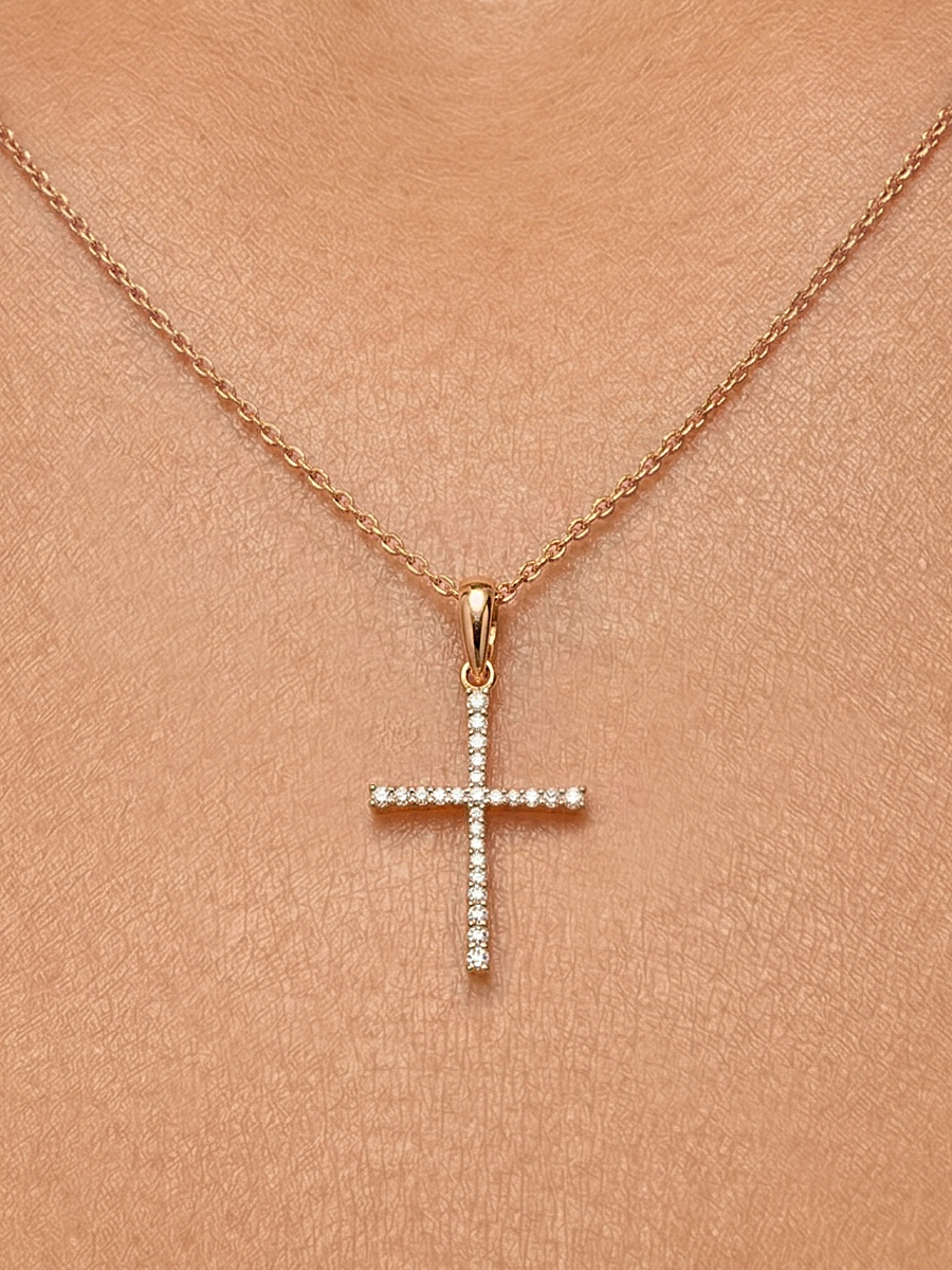 Подвеска золотая 585 крестик с бриллиантами 