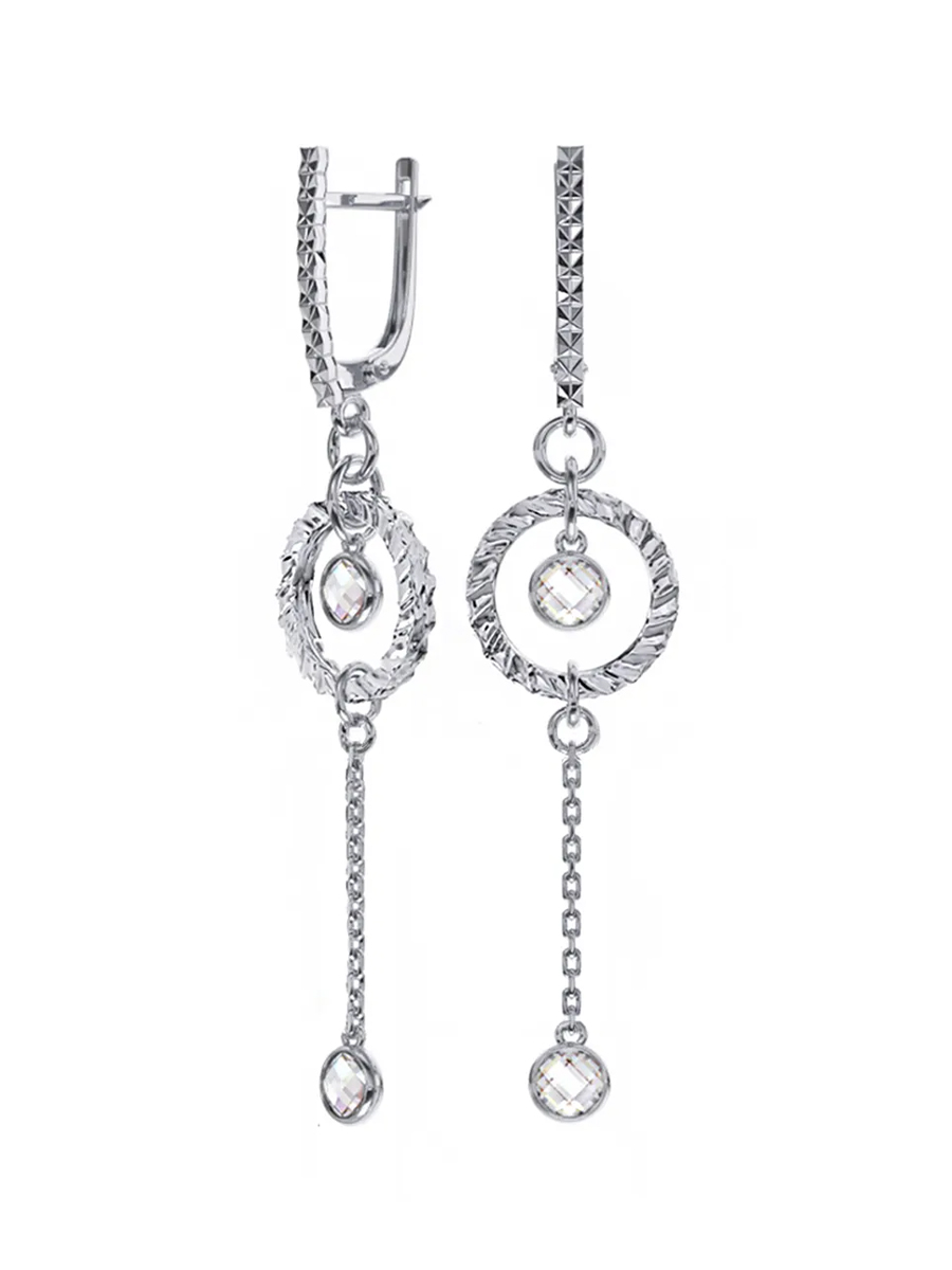 Серьги подвески серебряные 925 с фианитами