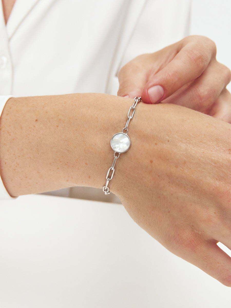 Браслет серебряный 925 с агатом и перламутром 