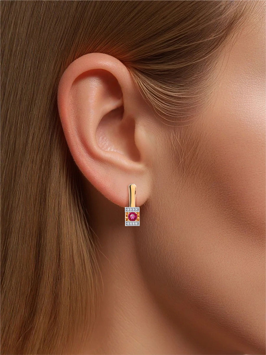 Серьги золотые 585 с рубинами и бриллиантами 