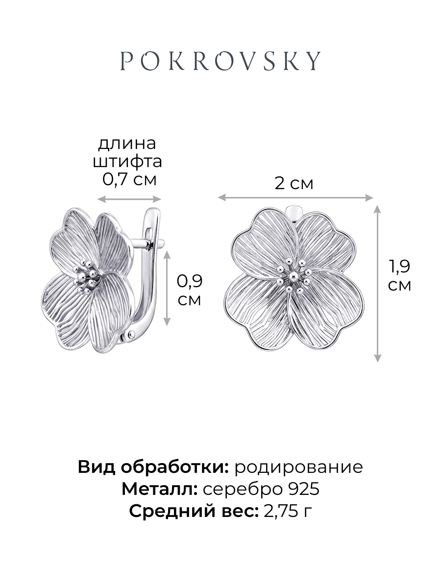 Серьги серебряные 925 цветы 