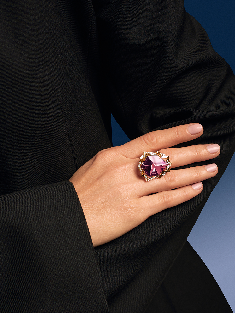 Кольцо золотое 585 с аметрином и бриллиантами