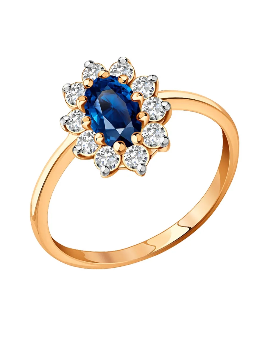 Кольцо золотое 585 с сапфиром и бриллиантами