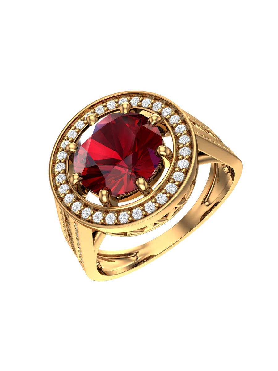 Кольцо золотое 585 с гранатом и фианитами
