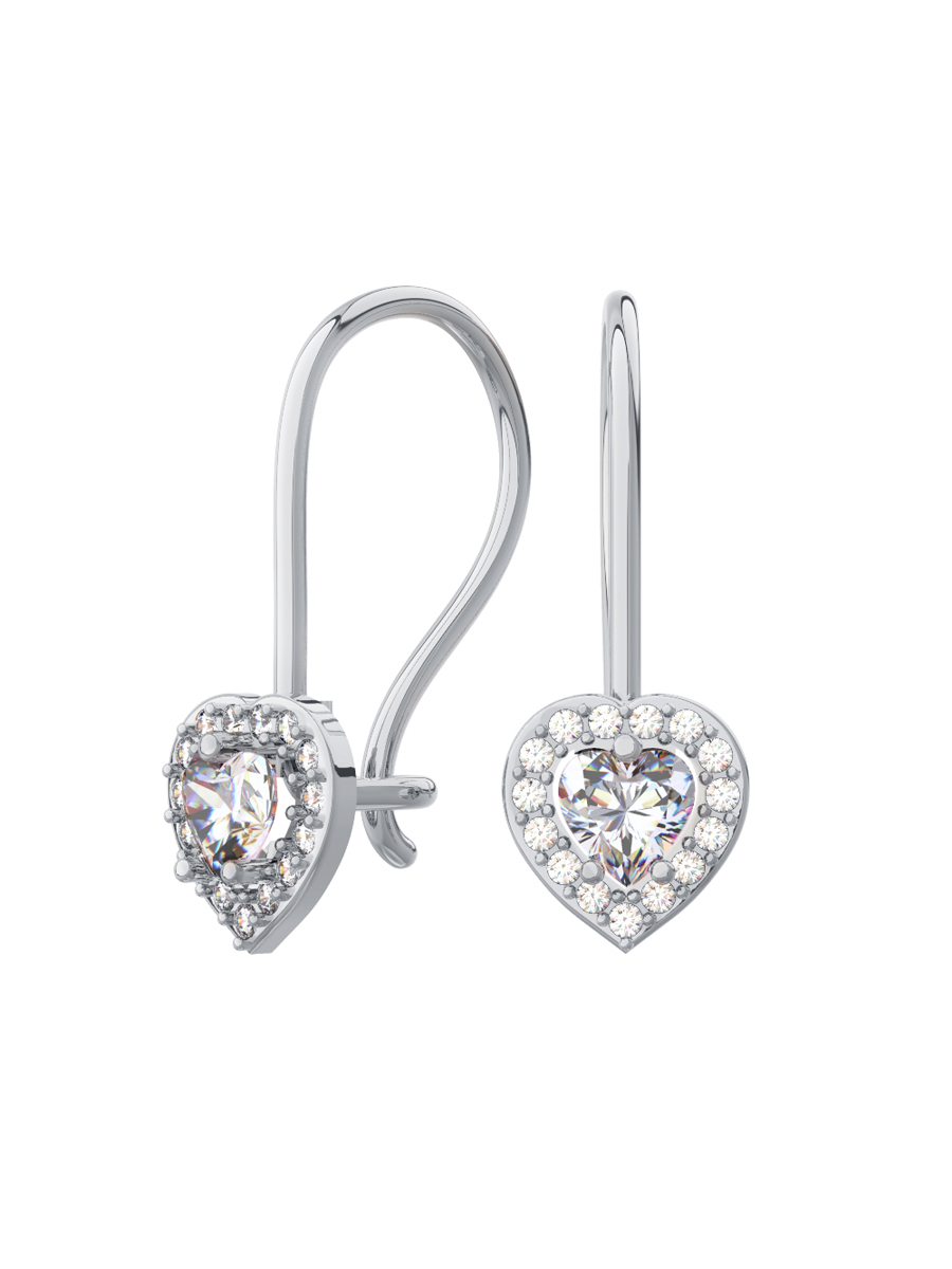 Серьги детские серебряные 925 сердца с фианитами