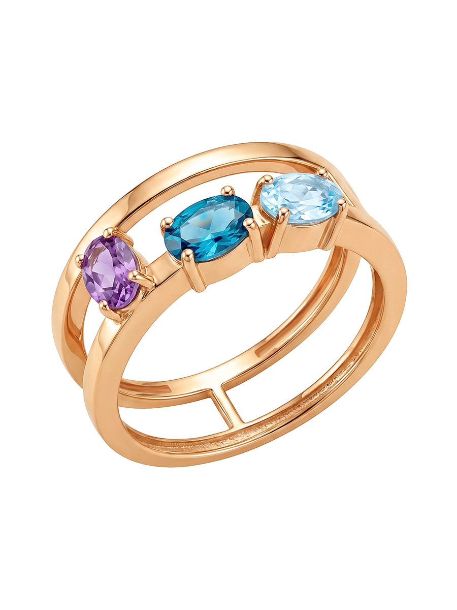 Кольцо золотое 585 с аметистом и топазами
