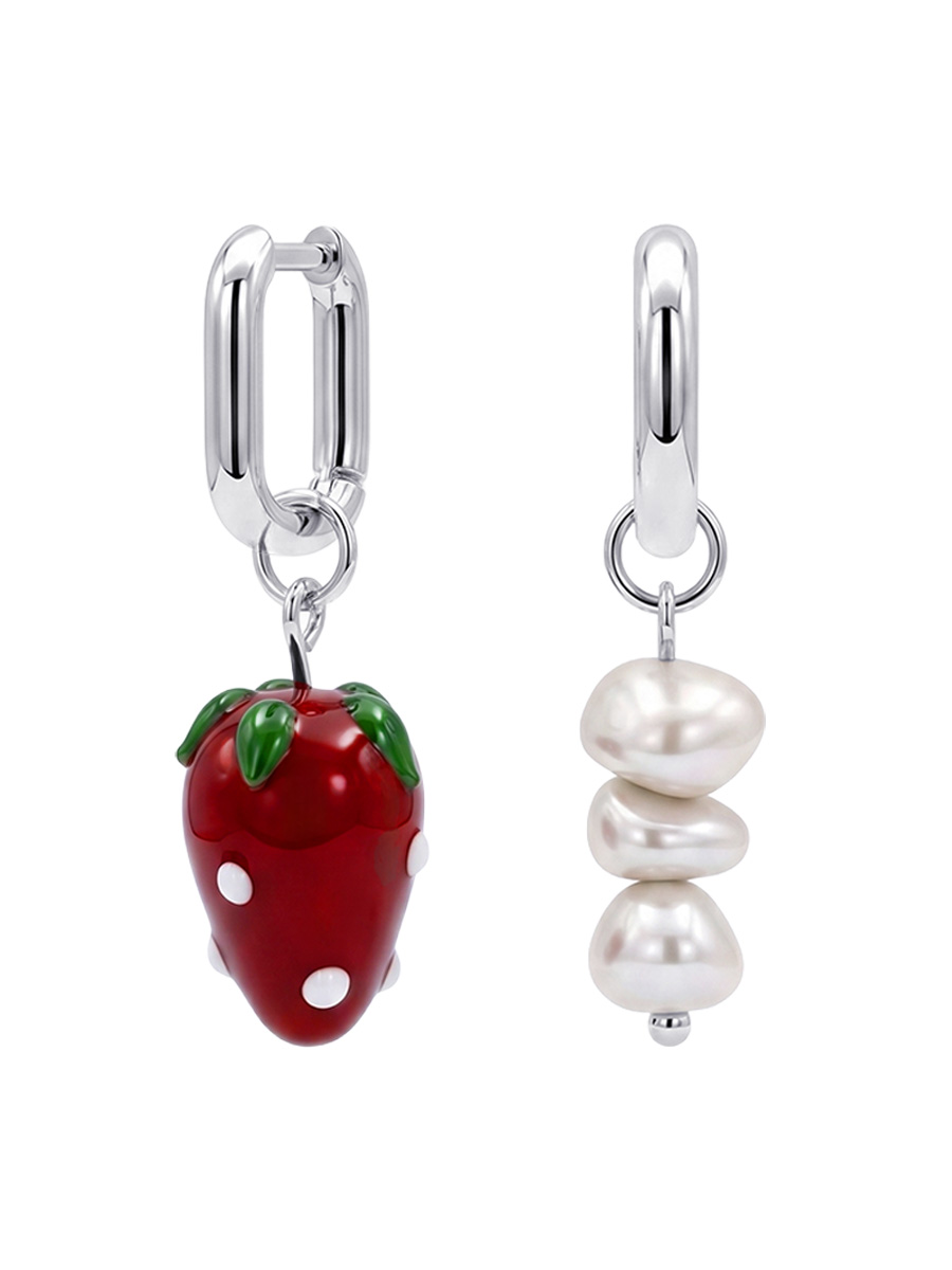 Серьги клубничка серебряные 925 с жемчугом 