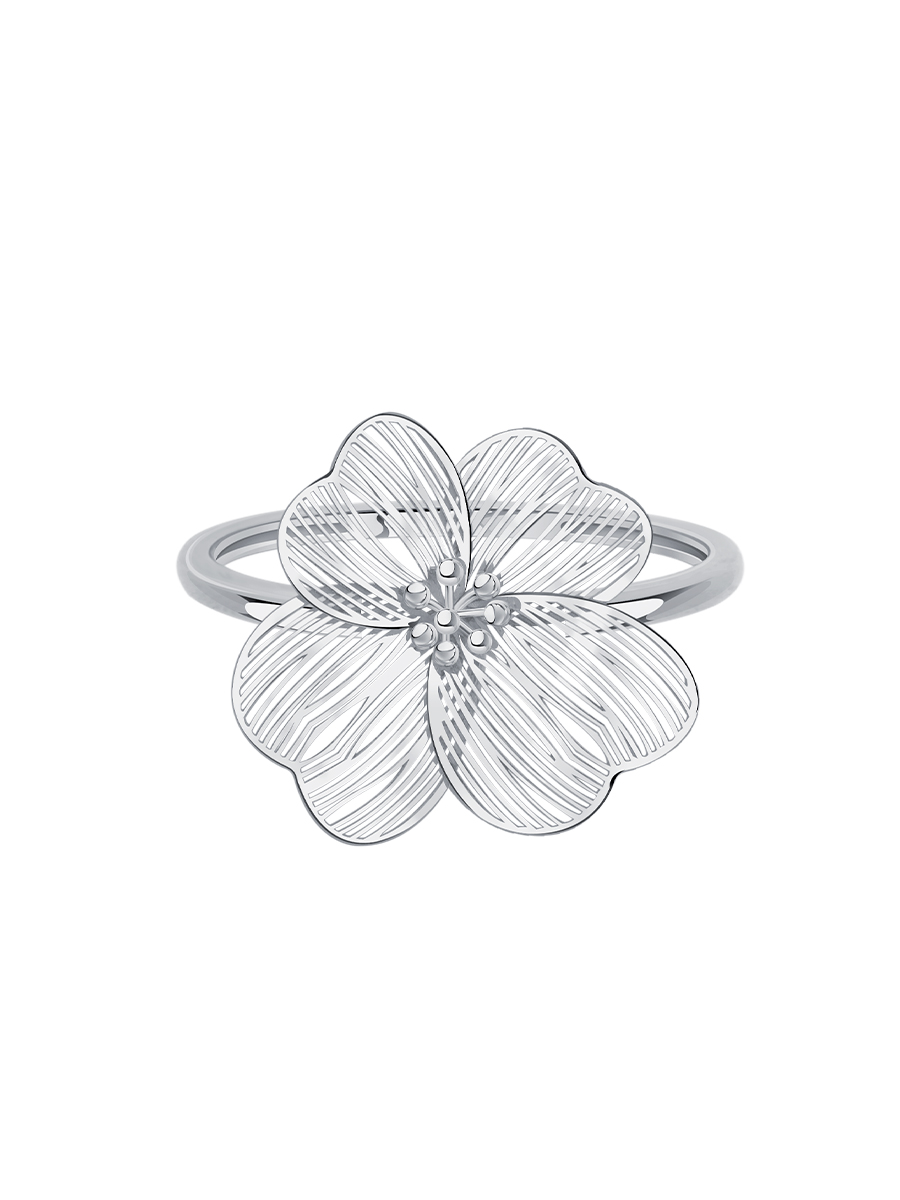 Кольцо цветок серебряное 925 