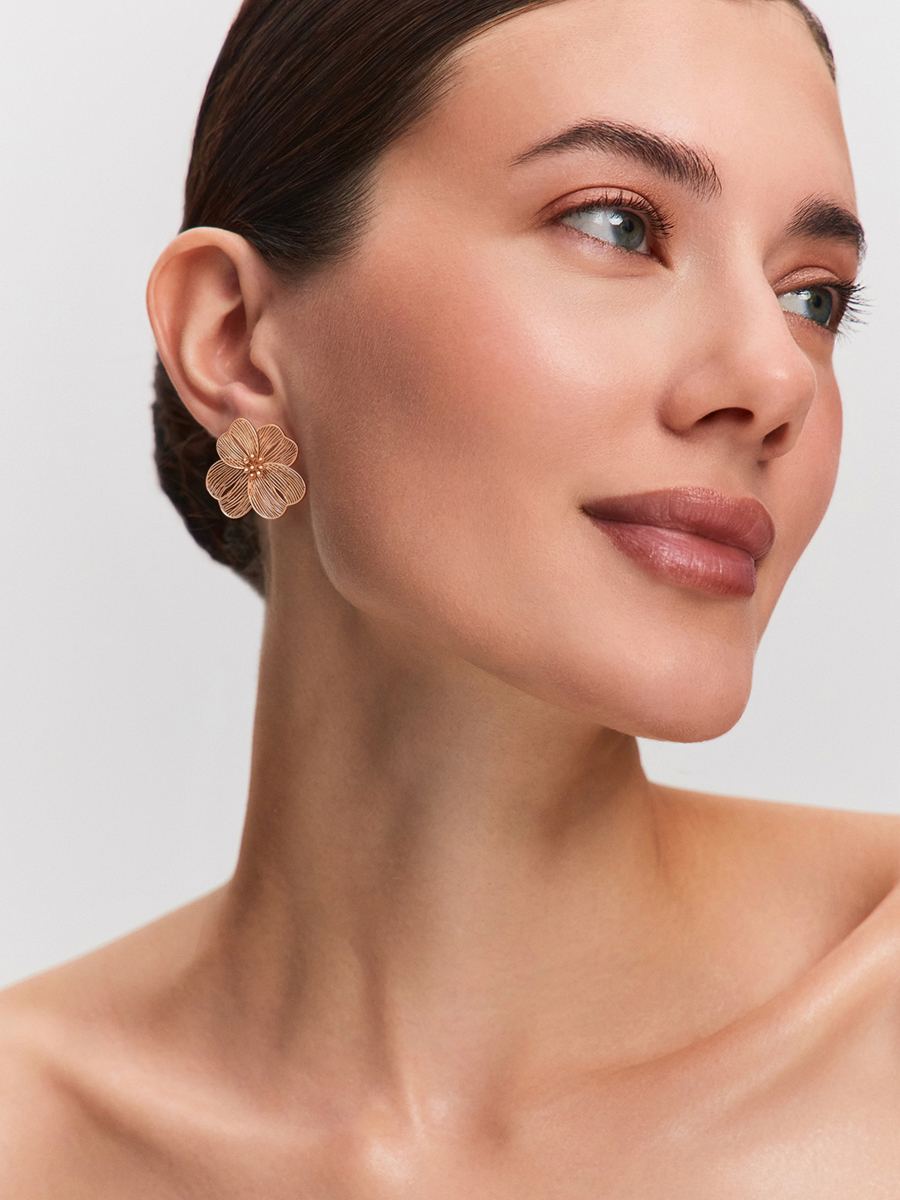 Серьги серебряные 925 цветы с позолотой 