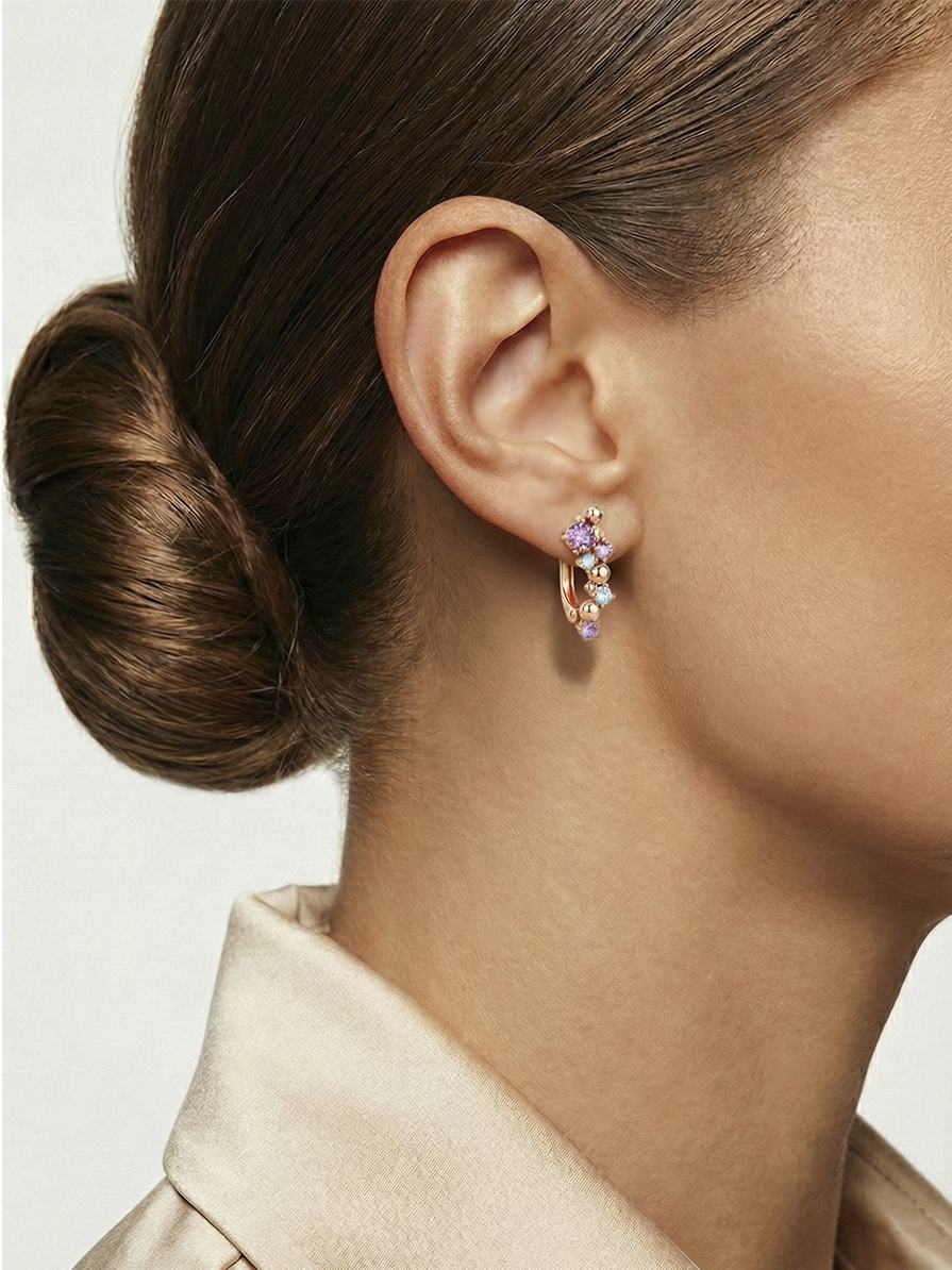 Серьги золотые 585 с аметистами и топазами Sky Blue