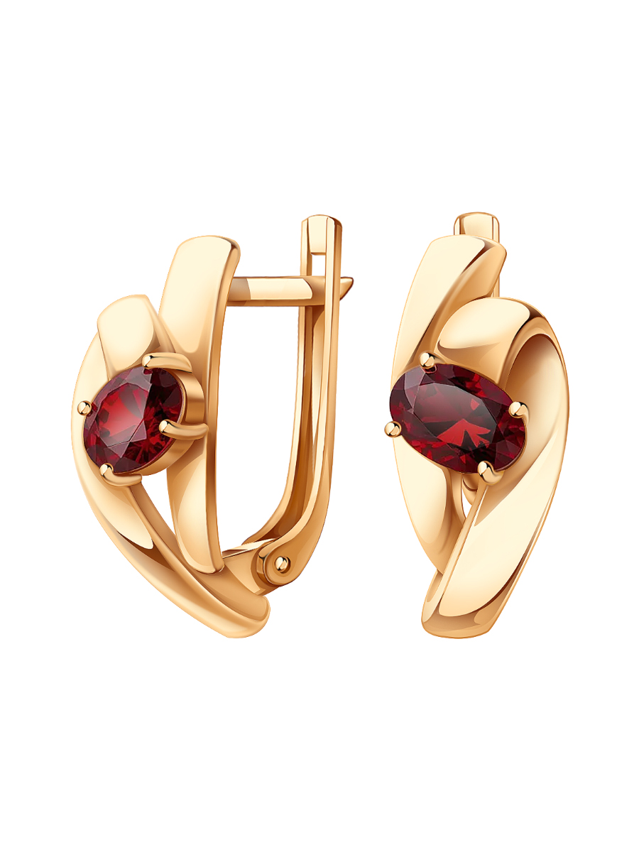Серьги золотые 585 с гранатами 