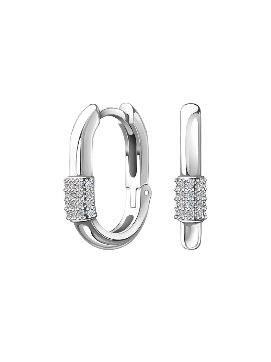 Серьги кольца из белого золота 585 с камнями фианитами 18 мм