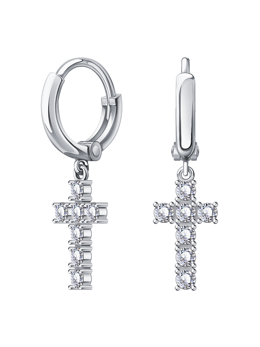 Серьги кольца серебряные 925 крестики с фианитами