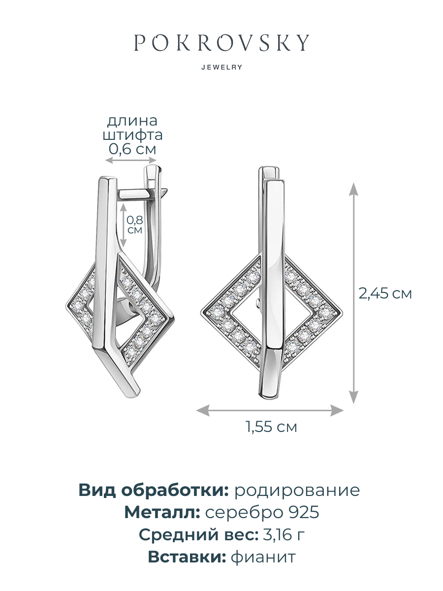 Серьги серебряные 925 с фианитами