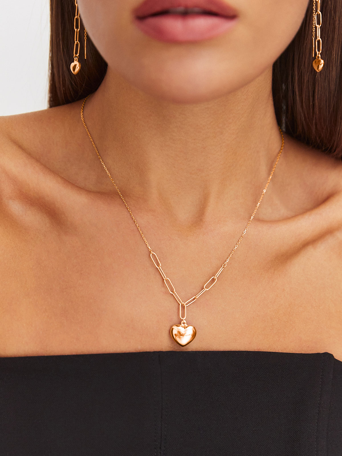 Колье золотое 585 подвеска сердце без камней