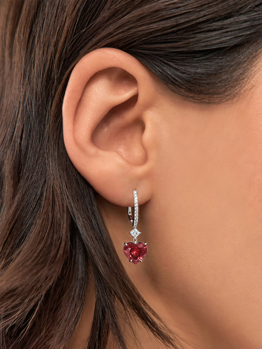 Серьги подвески из белого золота 585 с турмалинами и бриллиантами 