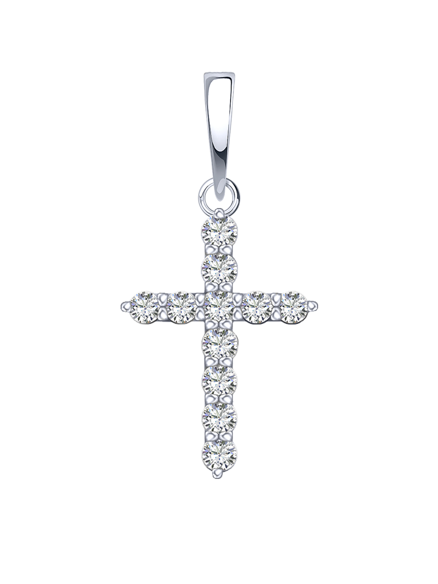 Подвеска крестик из белого золота 585 с муассанитами 