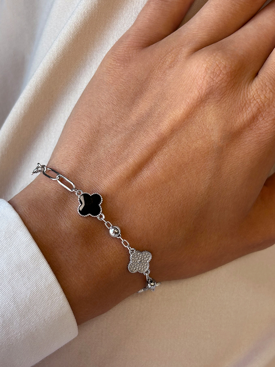 Браслет серебряный женский на руку 925 клевер без камней