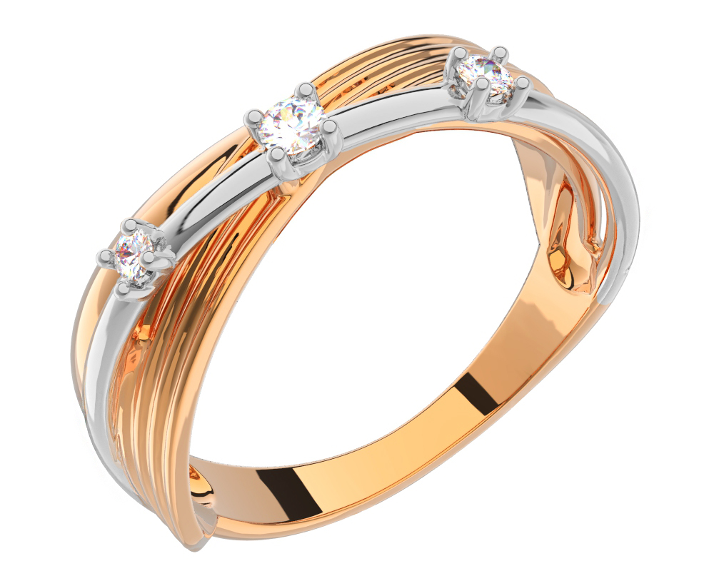 Золотое кольцо с бесцветными фианитами