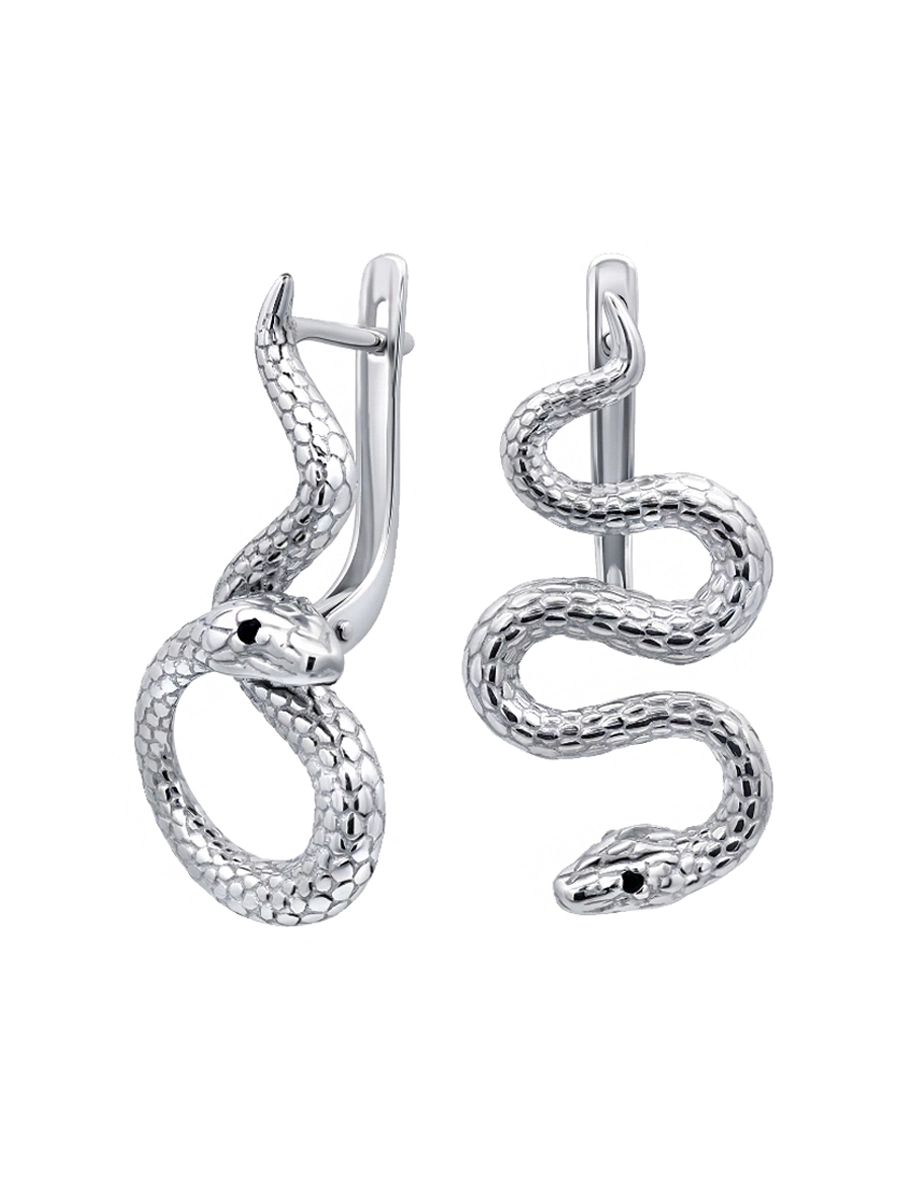 Серьги змеи серебряные 925 