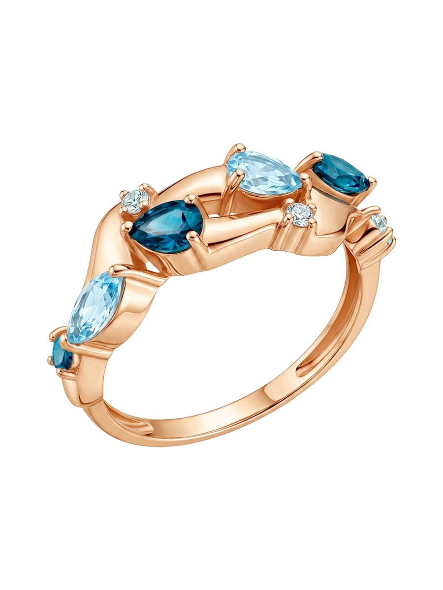 Кольцо золотое 585 с топазами и с топазами-блю лондон