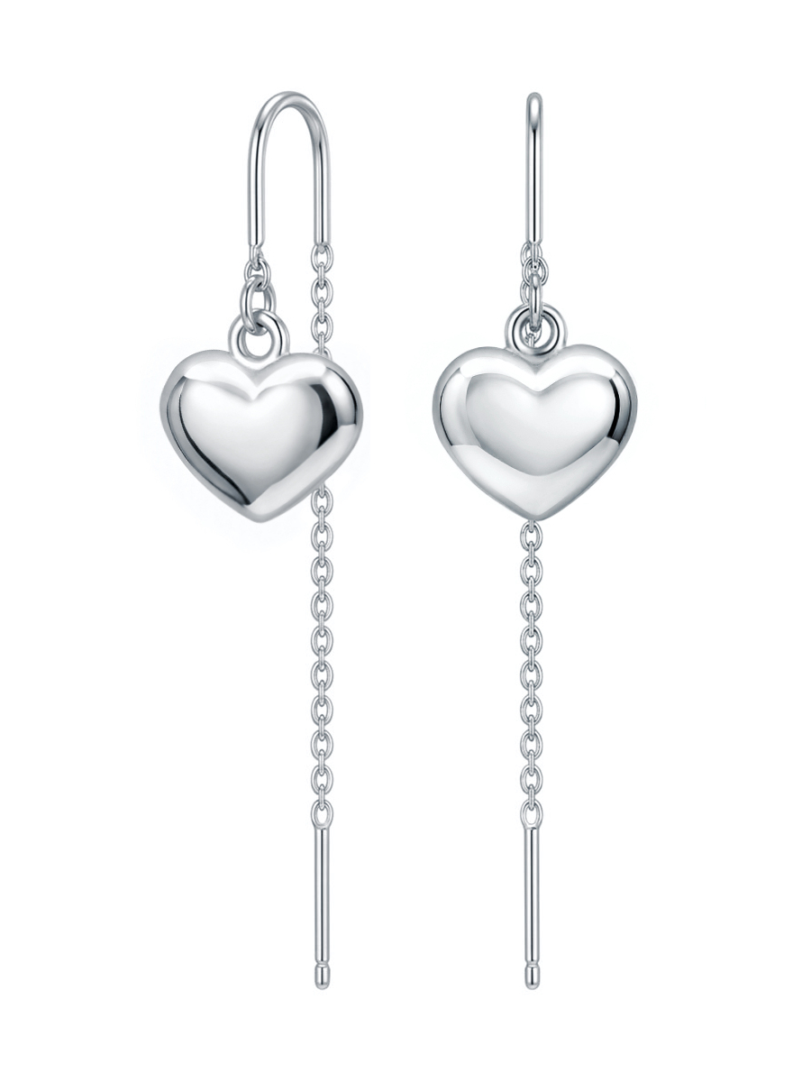 Серьги протяжки серебряные 925 сердца 
