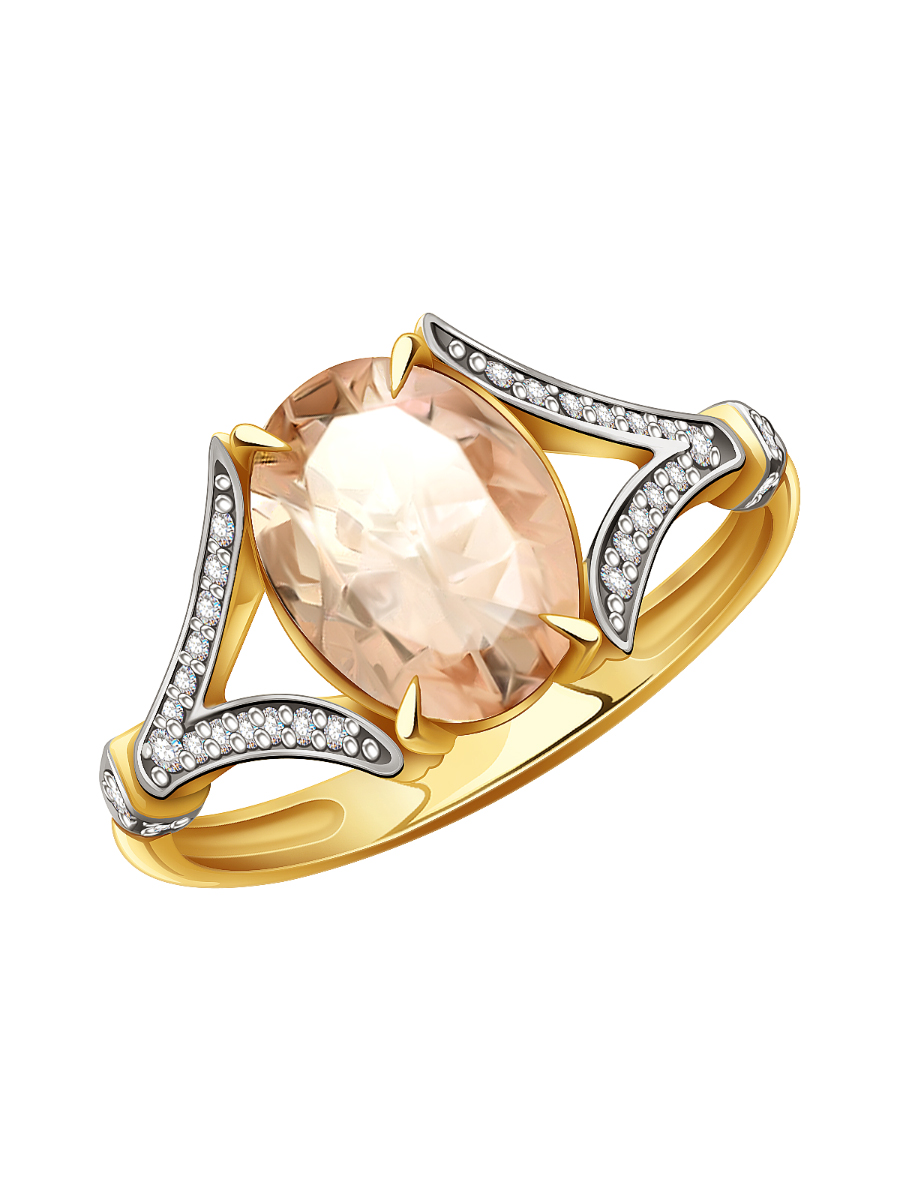 Кольцо золотое 585 с морганитом и бриллиантами 