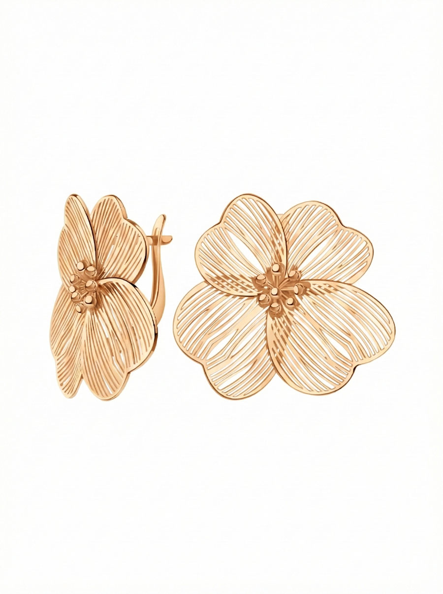 Серьги серебряные 925 цветы с позолотой 