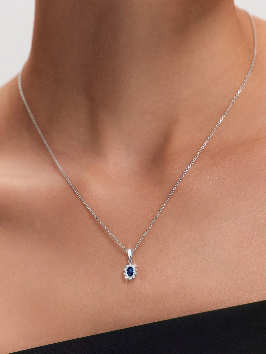 Подвеска из белого золота 585 с сапфиром и бриллиантами