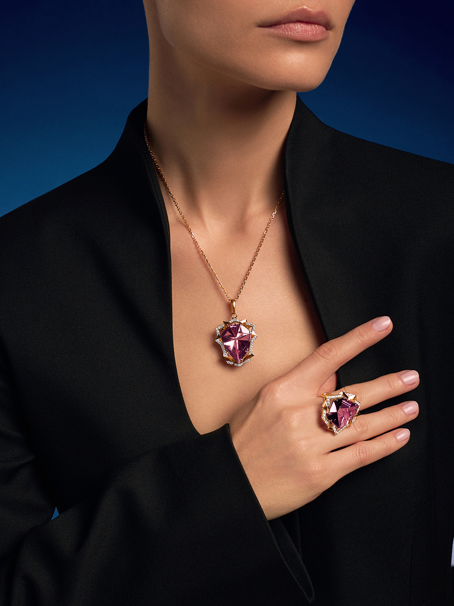 Подвеска золотая 585 с аметрином и бриллиантами