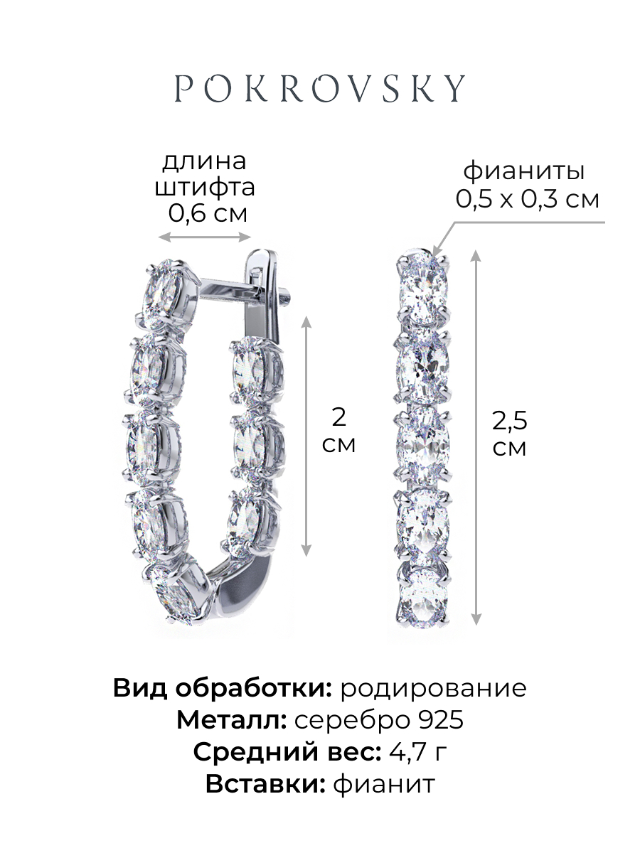 Серьги серебряные 925 с фианитами 